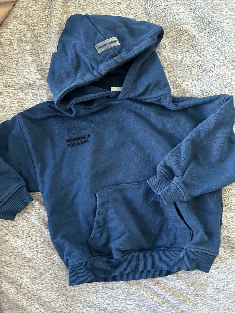 Zara Navy Blue Kids Hooded Sweatshirt with Chest Text